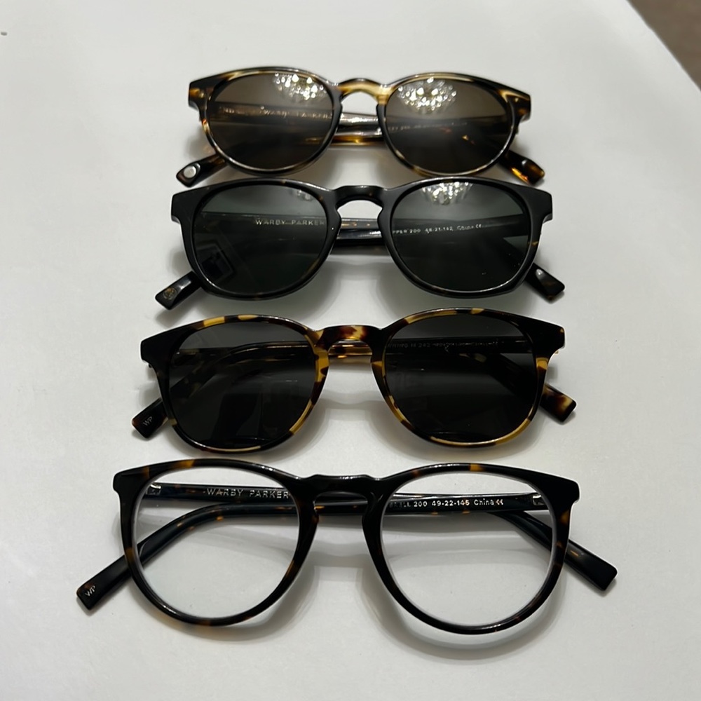 Warby Parker sunglasses and reading glasses